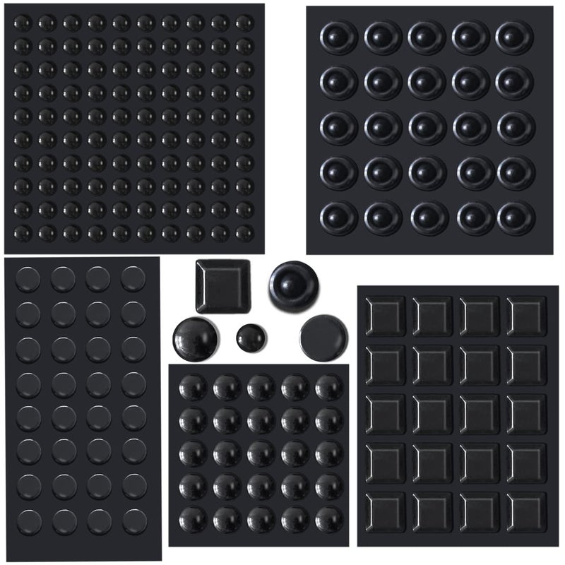 202 Pcs Combo Pack Clear Adhesive Bumper Pads Round Spherical Square Black Self Adhesive Sound Dampening Transparent Rubber Feet Pads for Cabinet Doors Drawers Glass Tops Picture Frames Boards