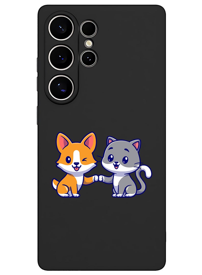Theodor Protective Slim Fit Case Liquid Silicone Cover with Full Body Protection Anti-Scratch Shockproof Case For Samsung Galaxy S25 Ultra (Black) - Cat and dog friendship - Image 1