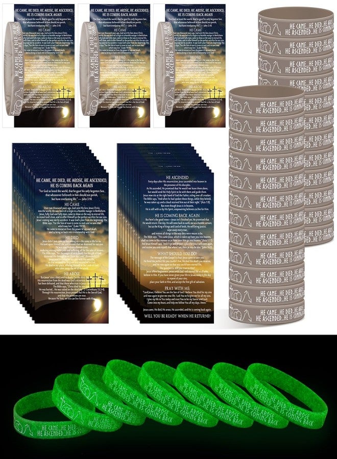 Moinchore Christian Father Day Gifts for Church Bulk Resurrection Luminous Bracelet Gospel Tract He Came Died Arose Silicone Bracelet Witness Easter Basket Fillers Stuffers(50 Sets) - Image 2