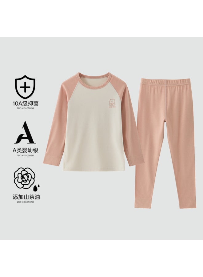 【drop Shipping】autumn/winter Children's Thermal Underwear Set Round Neck Antibacterial Fleece Heating Cartoon Long Johns