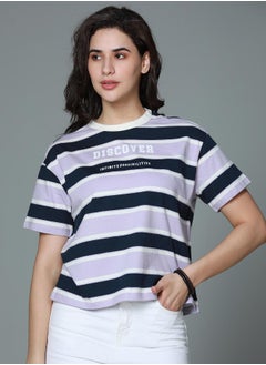 HIGH STAR Women Lavender T-Shirt - Boxy Regular Length Casual Wear  - Image 1