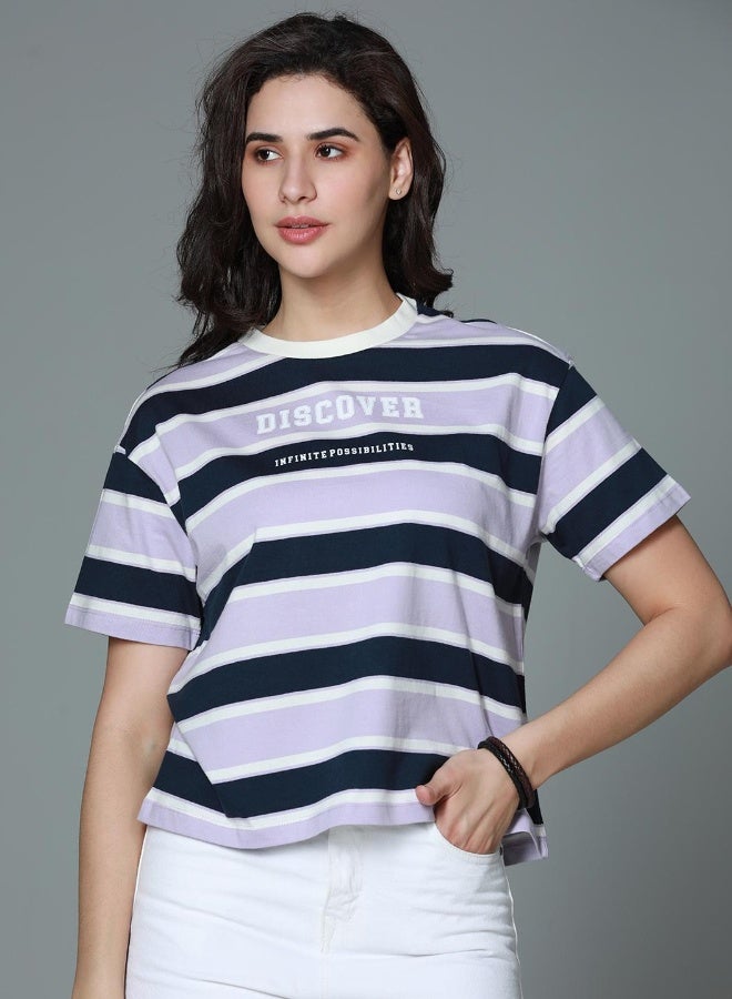 HIGH STAR Women Lavender T-Shirt - Boxy Regular Length Casual Wear  - Image 1