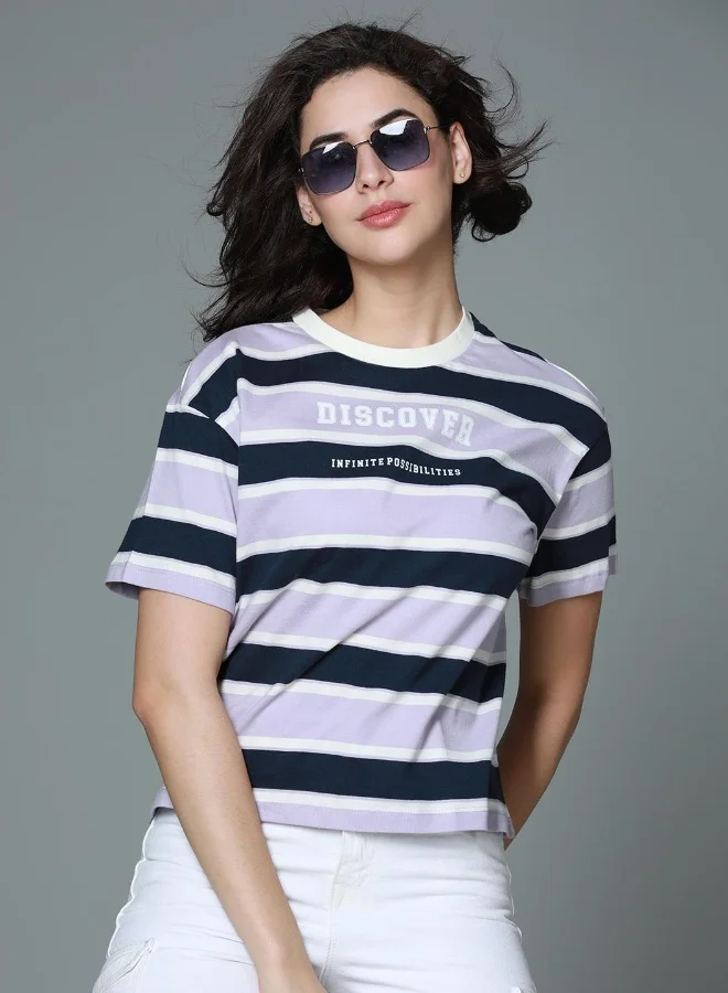 HIGH STAR Women Lavender T-Shirt - Boxy Regular Length Casual Wear