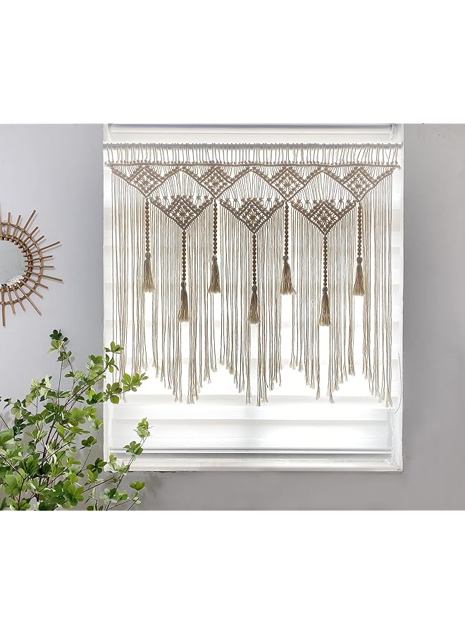 The Bros Large Macrame Wall Hanging Macrame Headboard for Bedroom Macrame Window Curtains Boho Wall Decor Wall Art tapestry Tassel Woven Wall Backdrop 31”X39” (Wood Dowels Not Included) - Image 1