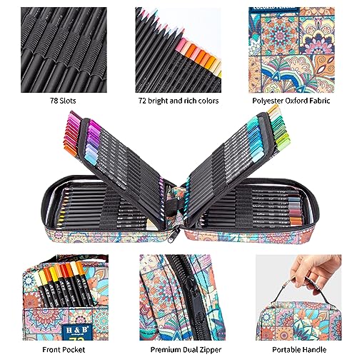 HB H & B Colored Pencils Set with Coloring Book, Eraser, and Sharpener - Perfect for Drawing and Coloring - Soft Oil-Based Cores Ideal (72) - Image 2