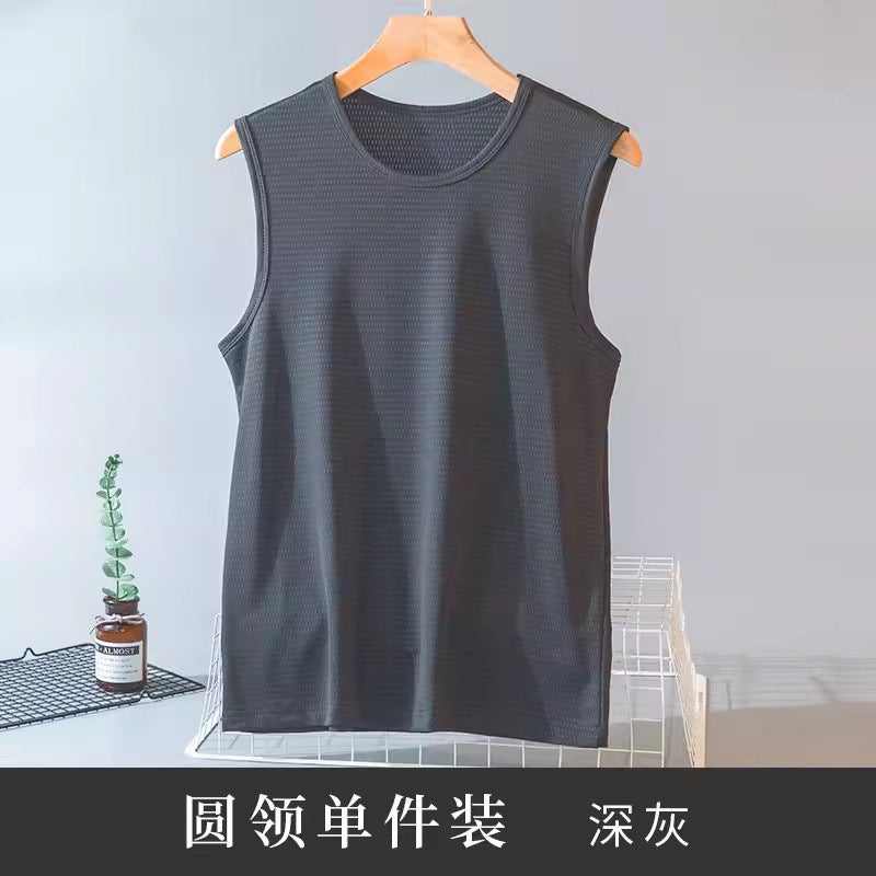 One Piece Hair Ice Silk Vest Mens Summer Thin Loose Quick-drying Hurdle Sweatshirt Sports Basketball Sleeveless T-shirt Dark Gray [single piece]] 