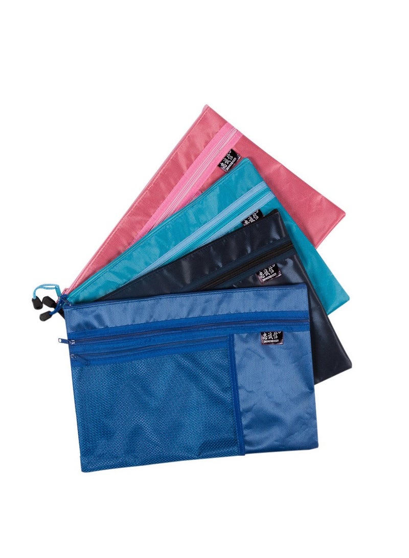 Generic A4 high quality Oxford canvas file zipper bag fabric zip file bags clear mesh window zip file documents storage bags  light pink color
