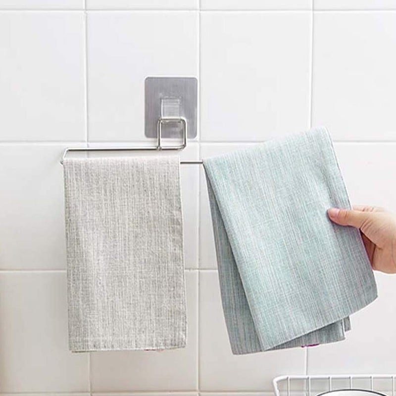 ROLOZY Rolozy Stainless Steel Self Adhesive Napkin Ring Wall Mount Towel Hanging Holder with Magic Adhesive Pad Kitchen Paper Roll Holder Tissue Paper Stand Towel Bar Hanger for Kitchen and Washbasin use  - Image 2