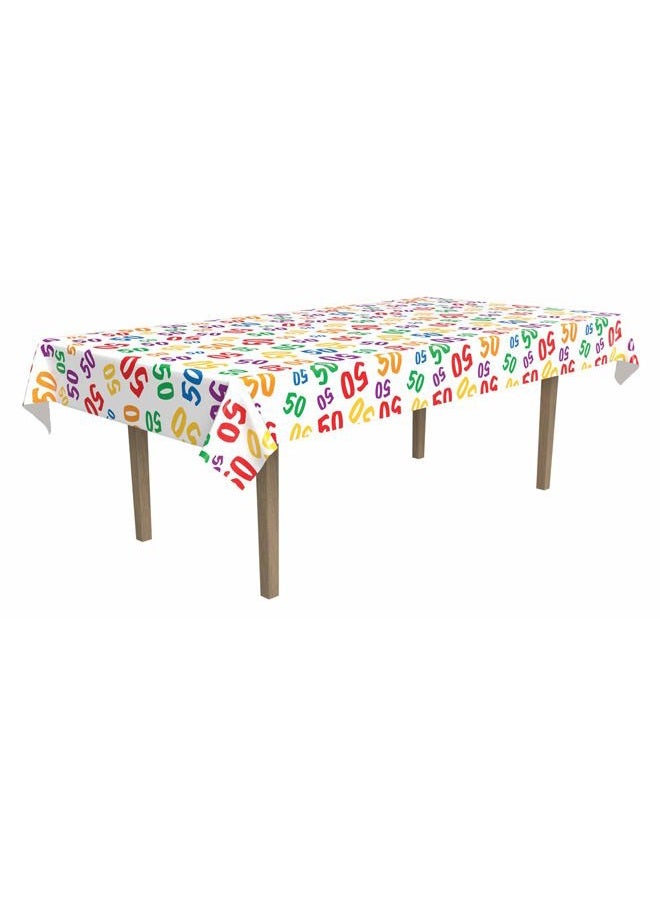 Beistle Multicolor 50 Stamp All Over Holiday Tablecover, Purple, Blue, Red, Yellow, Orange, White - Image 2