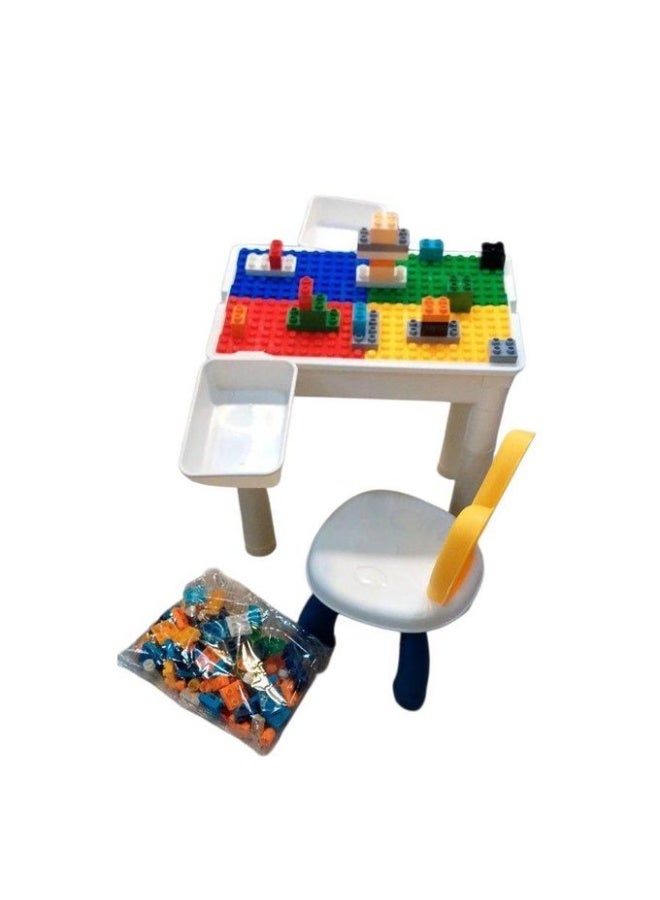 Kids Lego Table with 102 Building Blocks – Dual-Surface Design for Eating, Drawing & Construction – Rolling Ball Track Included – Storage Drawer & 2 Side Racks – Chair Included – Size 38*25*38 cm – Color May Vary - Image 3