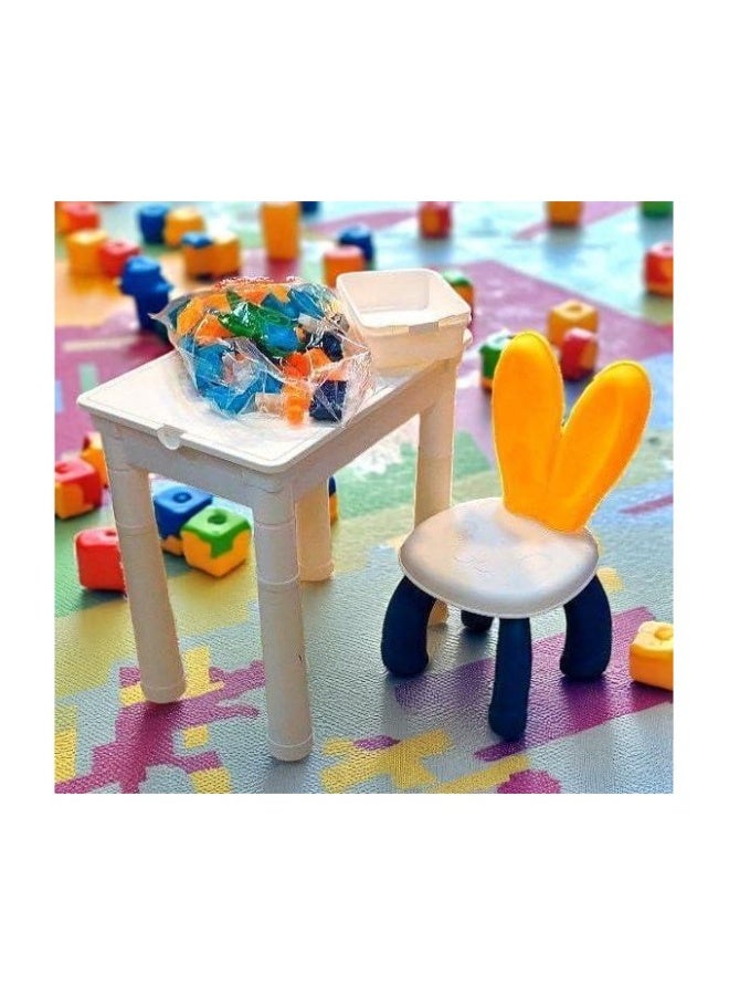 Kids Lego Table with 102 Building Blocks – Dual-Surface Design for Eating, Drawing & Construction – Rolling Ball Track Included – Storage Drawer & 2 Side Racks – Chair Included – Size 38*25*38 cm – Color May Vary - Image 1