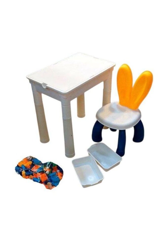 Kids Lego Table with 102 Building Blocks – Dual-Surface Design for Eating, Drawing & Construction – Rolling Ball Track Included – Storage Drawer & 2 Side Racks – Chair Included – Size 38*25*38 cm – Color May Vary - Image 2