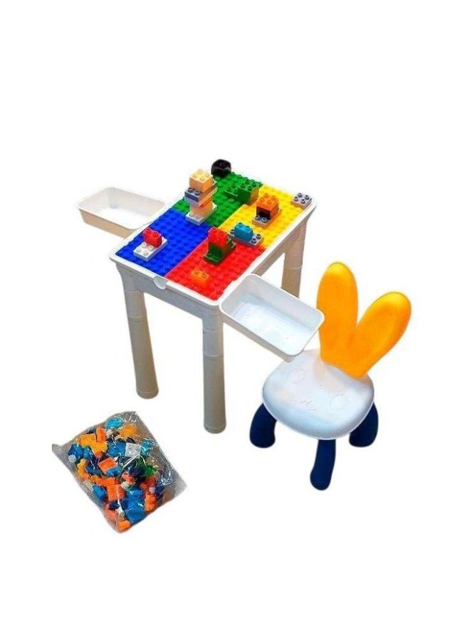 Kids Lego Table with 102 Building Blocks – Dual-Surface Design for Eating, Drawing & Construction – Rolling Ball Track Included – Storage Drawer & 2 Side Racks – Chair Included – Size 38*25*38 cm – Color May Vary - Image 4