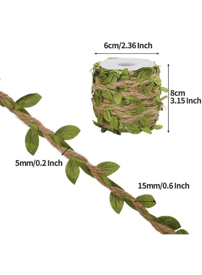 Tenn Well Burlap Leaf Ribbon 132Feet 5mm Jute Twine Vine with Artificial Leaves for Crafts Wedding Jungle Party Decor 2PCS x 66Feet - Image 2