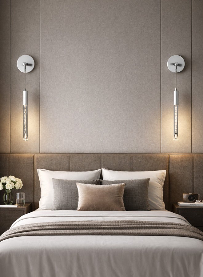 BUY4LESS -  Modern Lighting, Wall lamp, Light, Long crystal wall lamp, Silver Color, 46x15 cm, Suitable for bedroom and living room, Cyristal Material - Image 2