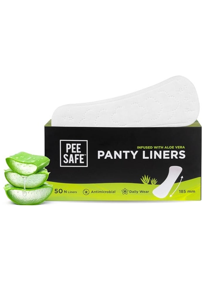PEE SAFE - Pee Safe Panty Liners For Women Daily Use with Aloe Vera - 50 Liners | 185mm Long (Large Size) | Curvy Design For Extra Comfort | Cottony-Soft Surface| Keeps You Dry & Fresh All Day Long - Image 1