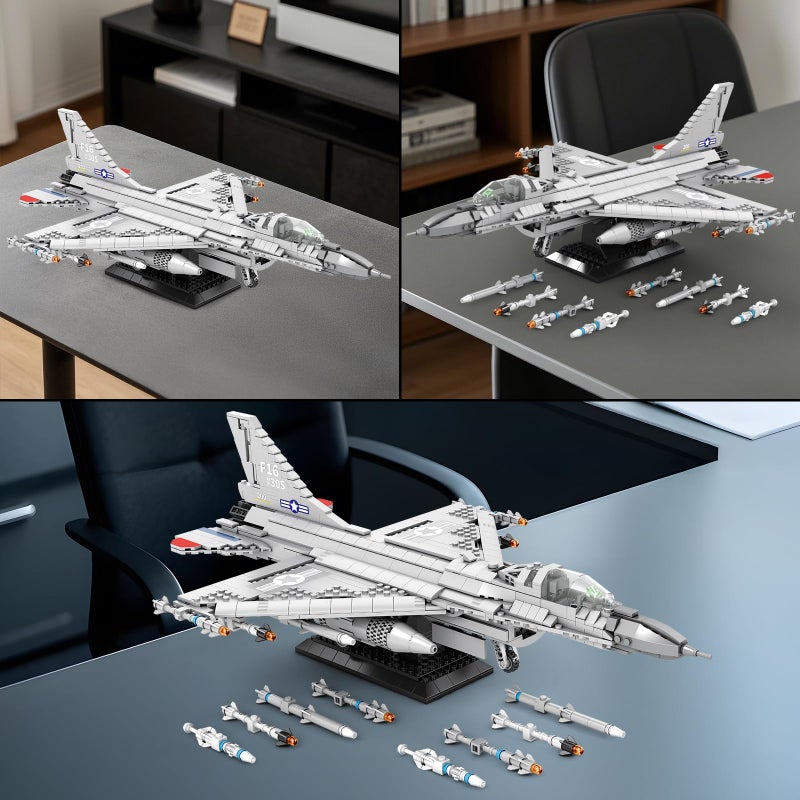 Reobrix F-16 Fighter Jet Building Sets,Military Fighter Display Model,Air Force Building Block Set 33027,Fighting Falcon Airplane Army Construction Set,Toys Gifts for Military Fans and Kid 14+,1377PCS - Image 4