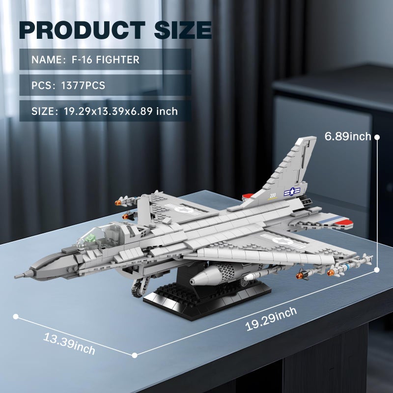 Reobrix F-16 Fighter Jet Building Sets,Military Fighter Display Model,Air Force Building Block Set 33027,Fighting Falcon Airplane Army Construction Set,Toys Gifts for Military Fans and Kid 14+,1377PCS - Image 5