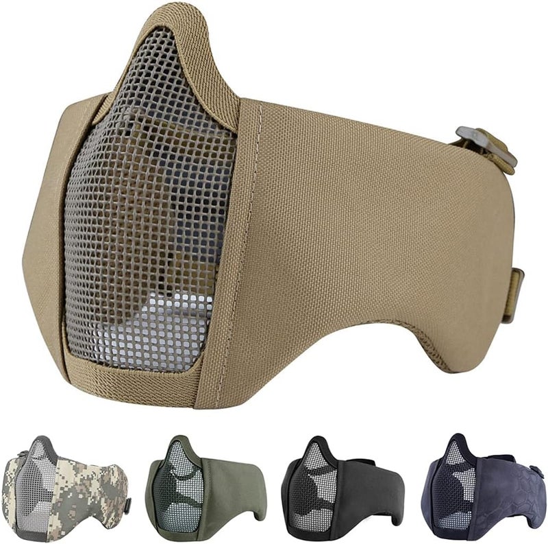 Aoutacc Foldable Airsoft Mesh Mask, Nylon Military Tactical Half Face Mesh Masks with Ear Cover Protection Adjustable CS Protective Lower Guardfor Mask CS Hunting Paintball Shooting - Image 1