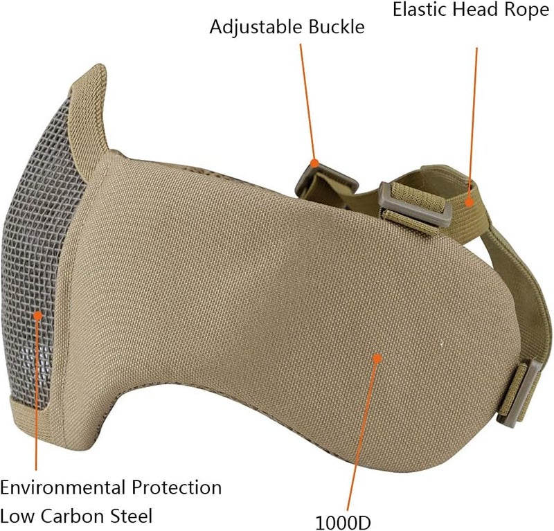 Aoutacc Foldable Airsoft Mesh Mask, Nylon Military Tactical Half Face Mesh Masks with Ear Cover Protection Adjustable CS Protective Lower Guardfor Mask CS Hunting Paintball Shooting - Image 2