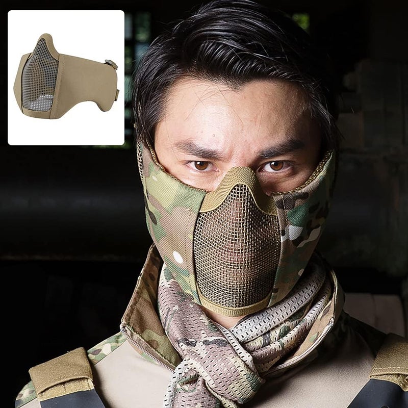 Aoutacc Foldable Airsoft Mesh Mask, Nylon Military Tactical Half Face Mesh Masks with Ear Cover Protection Adjustable CS Protective Lower Guardfor Mask CS Hunting Paintball Shooting - Image 5
