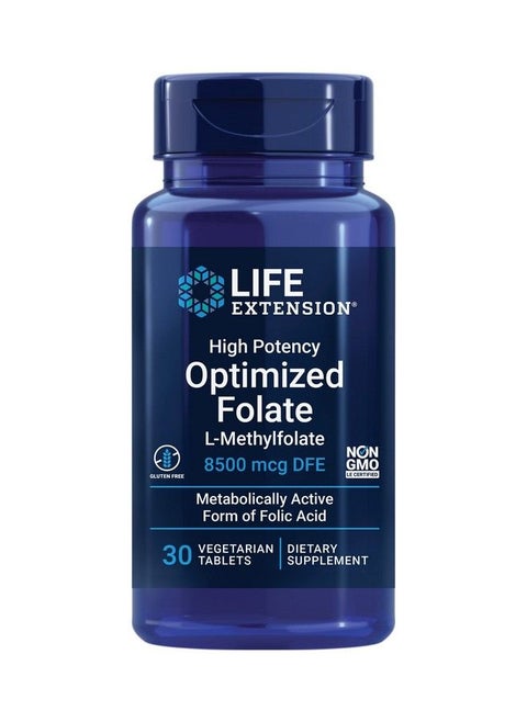 High Potency Optimized Folate 8500 Mcg L Methylfolate For Brain & Heart Health Active Form Of 5 Mthf Supplement Gluten Free Non Gmo Vegetarian 30 Count
