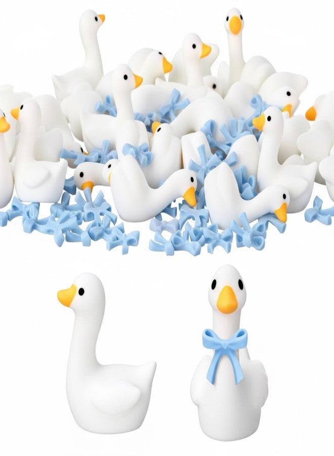 Fiwochic 100 Pcs Mini Gooses Resin Tiny Gooses Figurine with Bows for Small Desk Goose Gift Decor for Cake Topper, DIY Crafts, Micro Landscape Ornaments, Miniature Geese Animal Statues to Hide(Blue) - Image 1