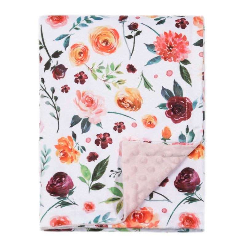 BORITAR Baby Blanket Super Soft Double Layer Minky with Dotted Backing Receiving Blanket with Elegant Floral Multicolor Printed Blanket 50 x 60 Inch125x150cm