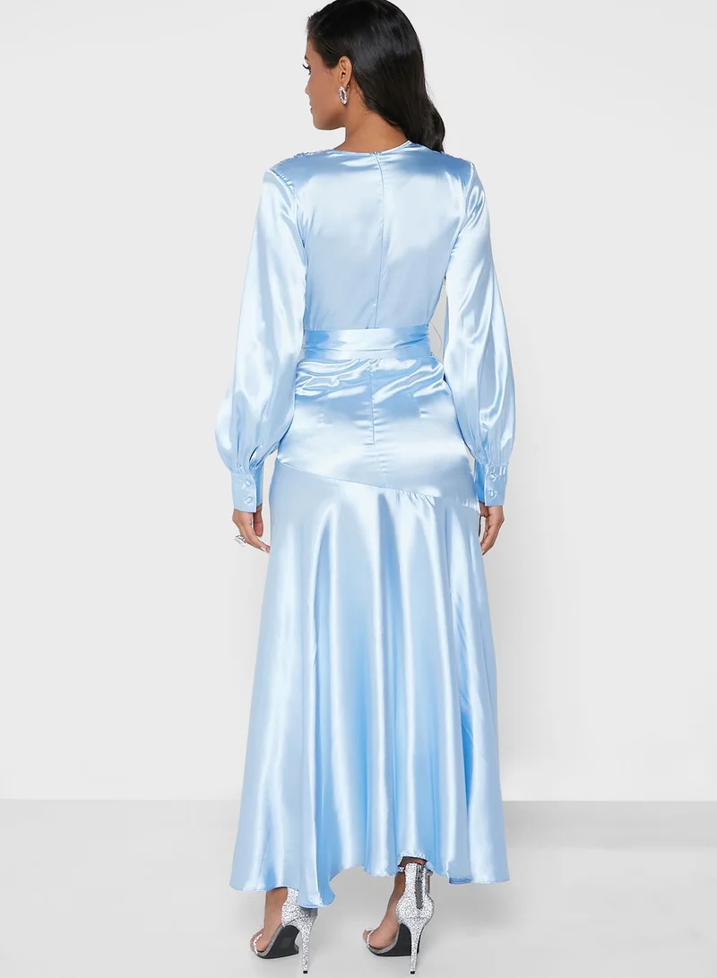 Khizana Puff Sleeve Satin Dress