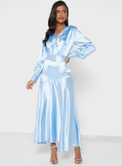 Khizana Puff Sleeve Satin Dress