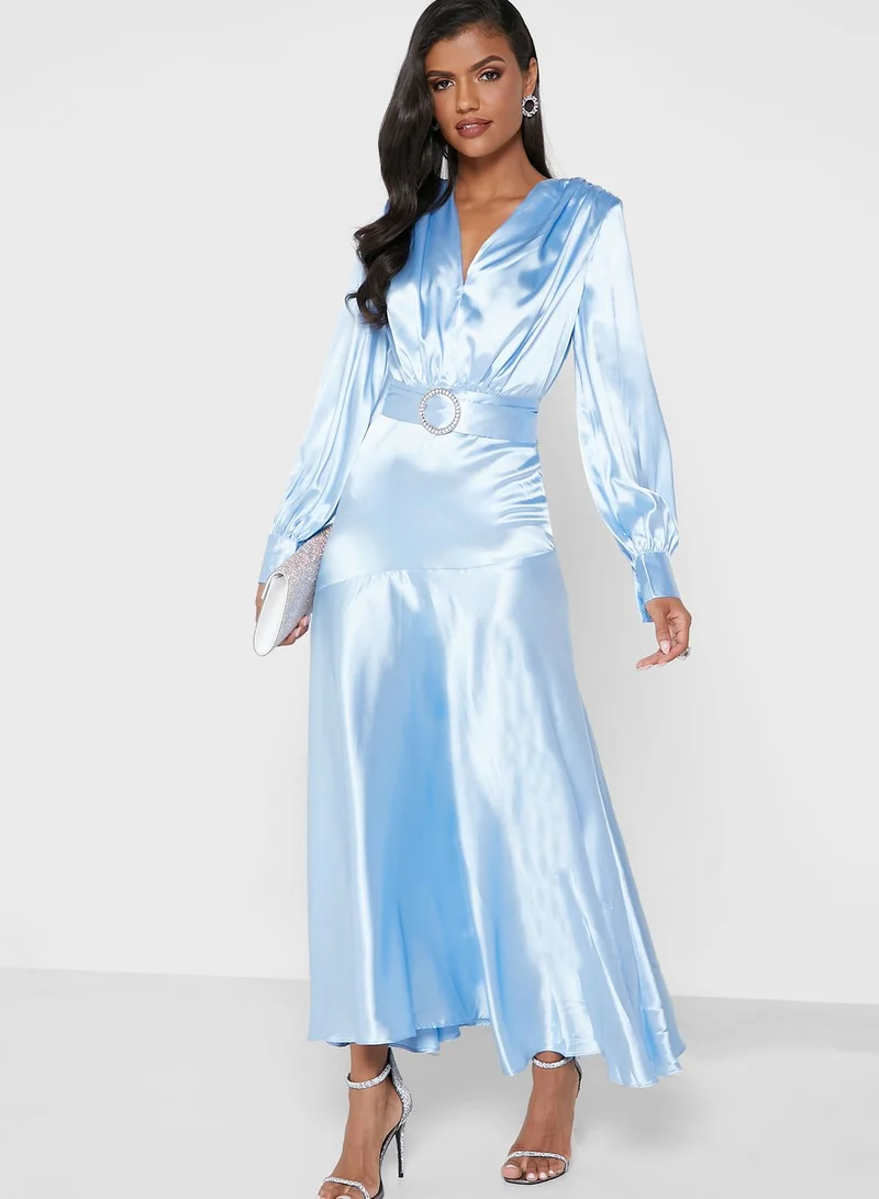 Khizana Puff Sleeve Satin Dress
