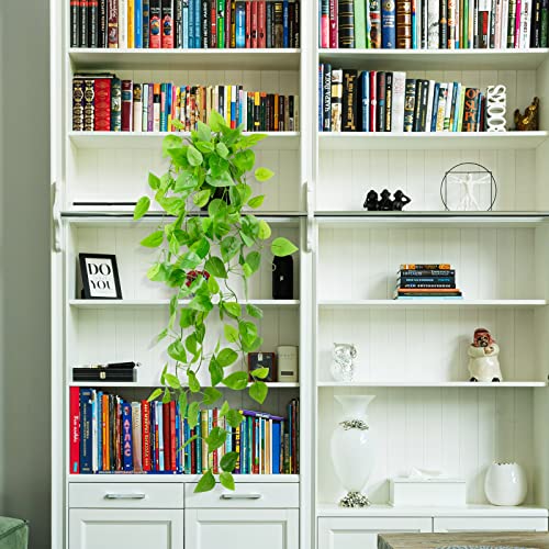 LOYWREE Small Fake Hanging Plant Artificial Potted Plants for Indoor Outdoor Aesthetic - 39in Realistic Faux Hanging Pothos with Ivy Vine for Shelf Decor in Home Office Gardens Greenery (Black Pot) - Image 4