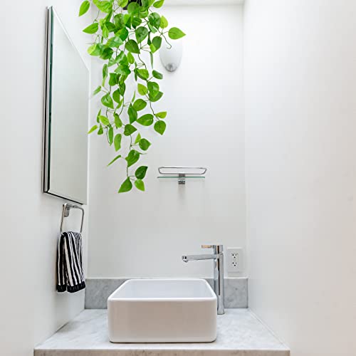 LOYWREE Small Fake Hanging Plant Artificial Potted Plants for Indoor Outdoor Aesthetic - 39in Realistic Faux Hanging Pothos with Ivy Vine for Shelf Decor in Home Office Gardens Greenery (Black Pot) - Image 5