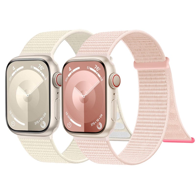 عبوة من قطعتين من أسورة رياضية من النايلون بحلقة (Sport Loop) متوافقة مع Apple Watch، مقاس 44 مم/45 مم/46 مم/49 مم، حزام رياضي من النايلون الناعم قابل للتعديل لساعة iWatch Ultra 3/Ultra 2/Ultra وسلسلة Series 11 و10 و9 و8 و7 و6 و5 و4 وSE3/SE2/SE، لون ضوء النجوم/وردي - Image 1