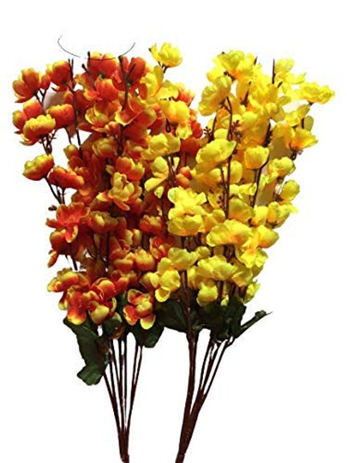 BEAUTIFUL ORCHID CHERRY PEACH BLOSSOM FLOWER BUNCH FOR VASE FOR HOME DECOR OFFICE DECOR HOTEL YELLOW AND ORANGE SET OF 2 14 STICKS