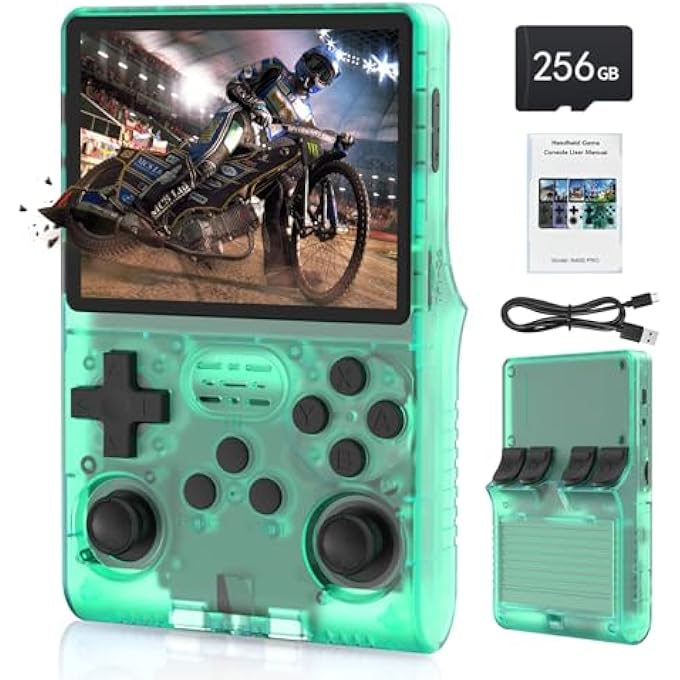 [30000 IN 1 R40S PRO HANDHELD GAME CONSOLE 3.5 INCH IPS SCREEN MINI RETRO CONSOLE 3800MAH PORTABLE POCKET ARCADE 45+ MAINSTREAM EMULATOR 256G TF CARD TRANSPARENT.(GREEN) - Image 1