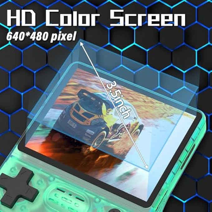 [30000 IN 1 R40S PRO HANDHELD GAME CONSOLE 3.5 INCH IPS SCREEN MINI RETRO CONSOLE 3800MAH PORTABLE POCKET ARCADE 45+ MAINSTREAM EMULATOR 256G TF CARD TRANSPARENT.(GREEN) - Image 3