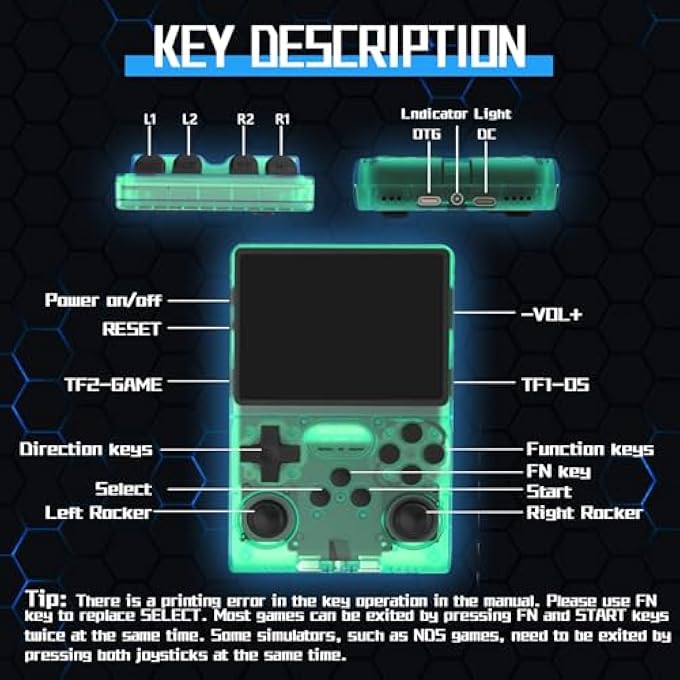 [30000 IN 1 R40S PRO HANDHELD GAME CONSOLE 3.5 INCH IPS SCREEN MINI RETRO CONSOLE 3800MAH PORTABLE POCKET ARCADE 45+ MAINSTREAM EMULATOR 256G TF CARD TRANSPARENT.(GREEN) - Image 4