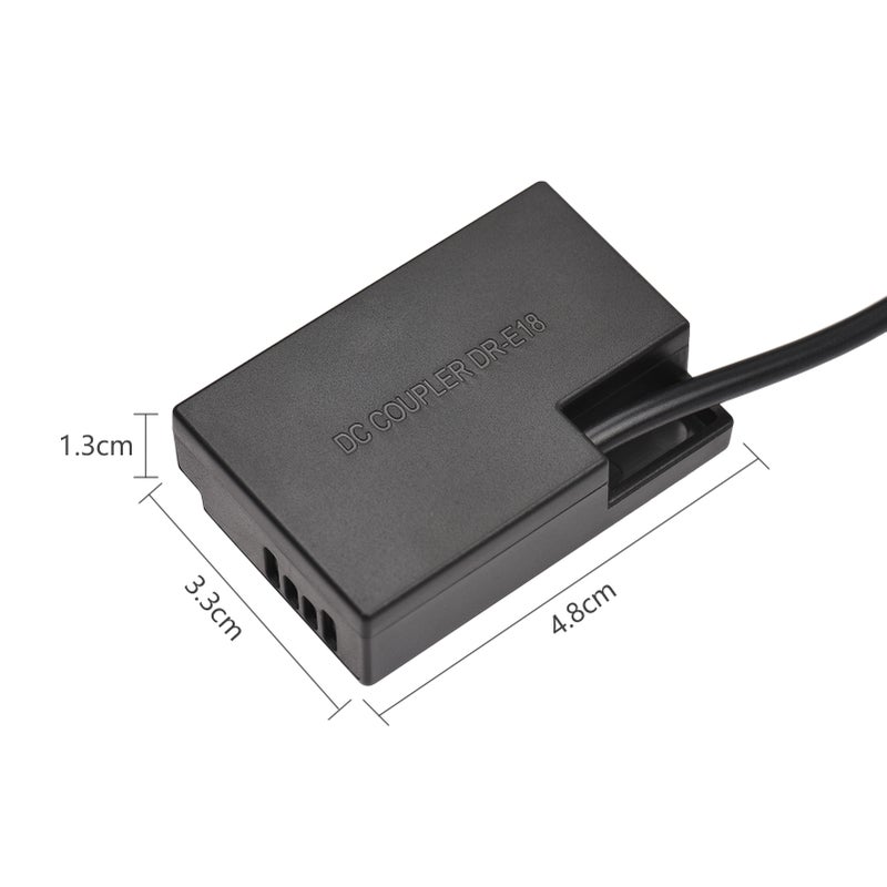 بطارية وهمية DR-E18 سوداء: شحن سريع بمعيار PD، ناتج ثابت 8.4 فولت / 2 أمبير - توافق طاقة نوع C.
اقتران تيار DC DR-E18 لكاميرات كانون ريبل SL2، 750D، 760D، T6S، 77D، 800D، 200D لتصوير فوتوغرافي طويل الأمد - Image 5