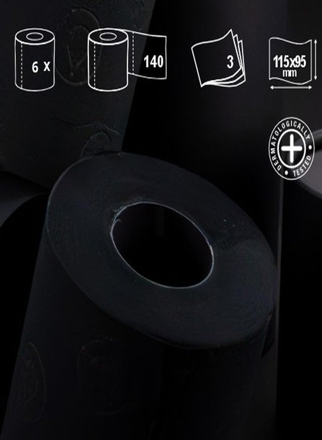 Renova Black Toilet Paper 3-Ply -Ideal for Decorating Your Home or Office - Pack of 6 Compact Rolls- 140 Sheets - Eco-label Certified - Dermatologically Tested - Septic Safe - Sustainable & Soft - Image 3