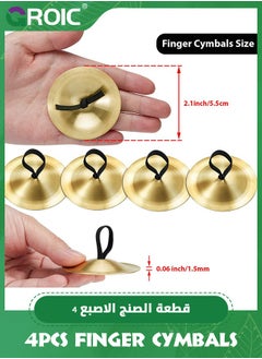 GROIC 4 Pieces Finger Cymbals Belly Dancing Finger Dance Finger Zills Dance Finger Musical Instrument for Dancer Party, Children's Musical Instruments Toys, Percussion Instruments (Brass, Gold)  - Image 2