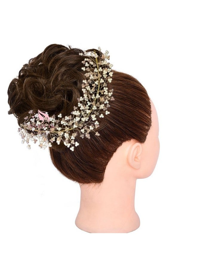 Samyak Pearl & Crystal Wedding Bridal Beautiful Designer Hair Vine Accessories/Veni/Tiara/Hair Pin/Juda Pin For Women & Girls1A Gold - Image 1