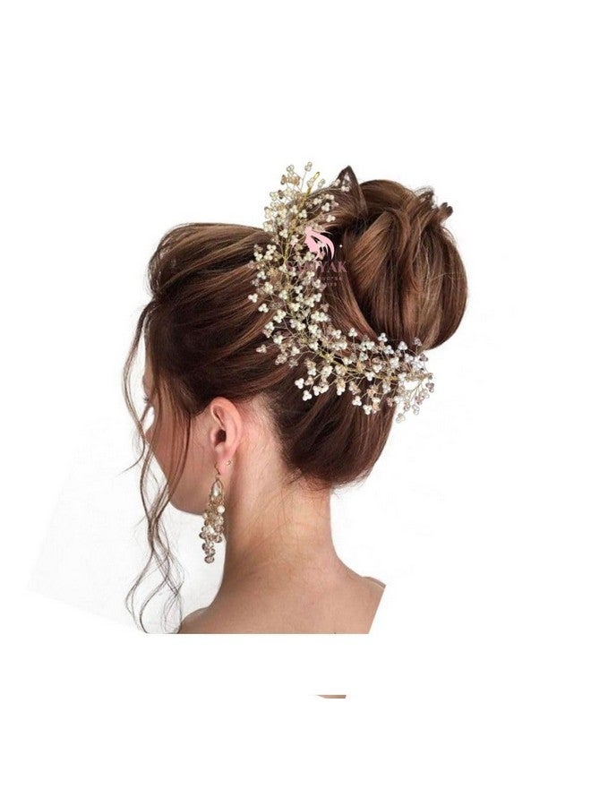 Samyak Pearl & Crystal Wedding Bridal Beautiful Designer Hair Vine Accessories/Veni/Tiara/Hair Pin/Juda Pin For Women & Girls1A Gold - Image 2