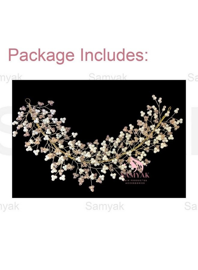 Samyak Pearl & Crystal Wedding Bridal Beautiful Designer Hair Vine Accessories/Veni/Tiara/Hair Pin/Juda Pin For Women & Girls1A Gold - Image 3