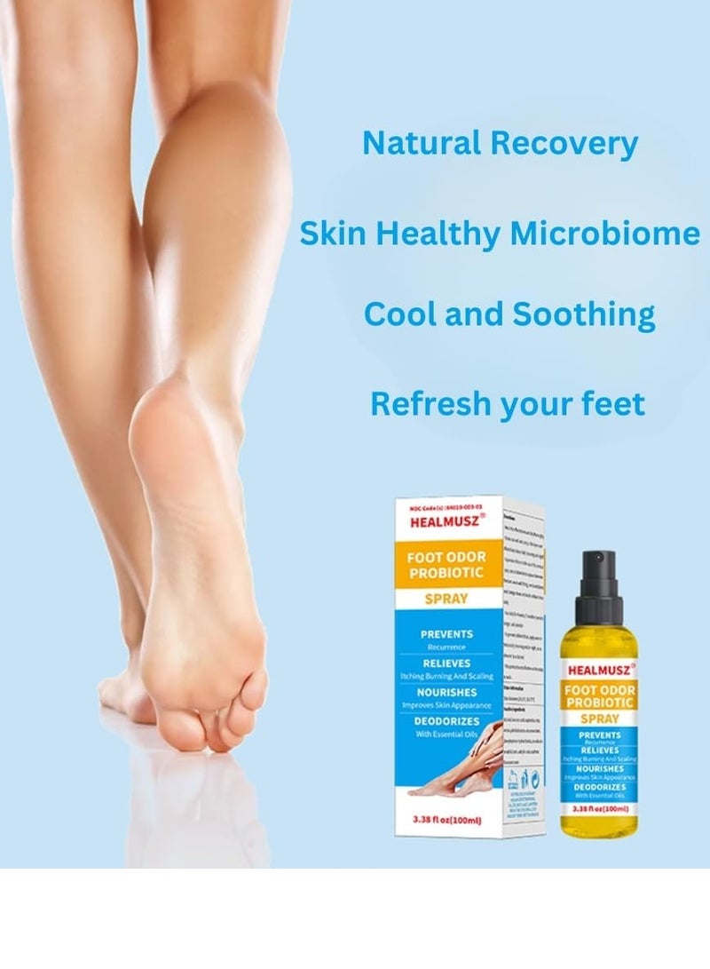 HEALMUSZ بخاخ بروبيوتيك لإزالة رائحة القدمين 100 مل يمنع تكرار الرائحة الكريهة ويخفف الحكة والحرق ويغذي البشرة وينعشها بخاخ مزيل العرق للقدمين والأحذية بزيت بذور الخروع وبخاخ النعناع للقدمين - Image 4