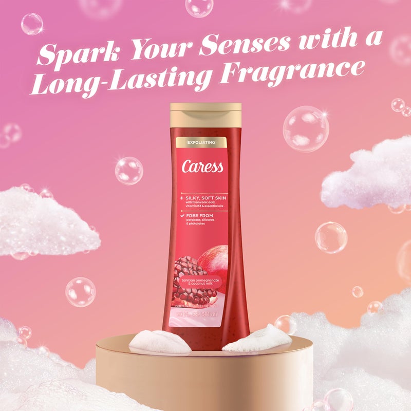 Caress Body Wash for Women, Tahitian Pomegranate & Coconut Milk, Exfoliating Shower Gel for Renewed, Glowing Skin, 20 fl oz, 4 Pack - Image 5