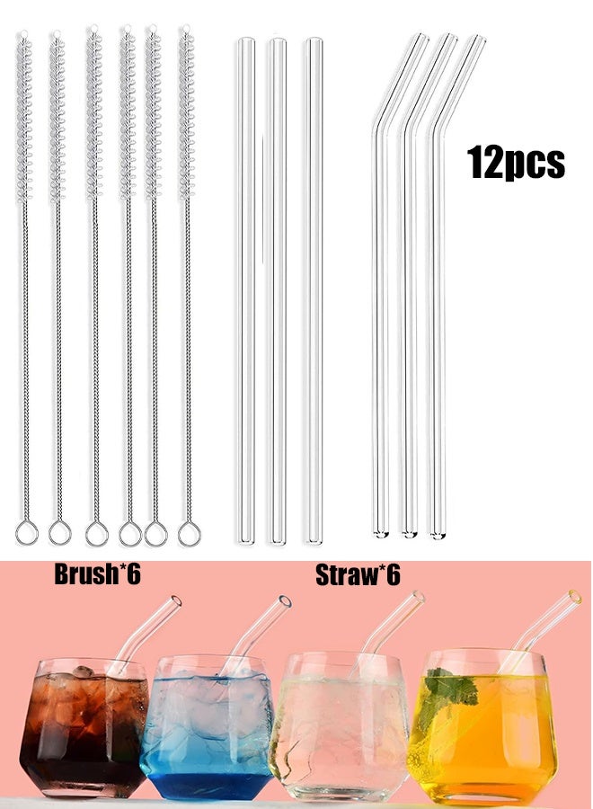 KANGLI 12-Piece Glass Straw Set With Brush Clear 6 Straws (20 cm), 6 Cleaning Brush (20 cm) - Image 1