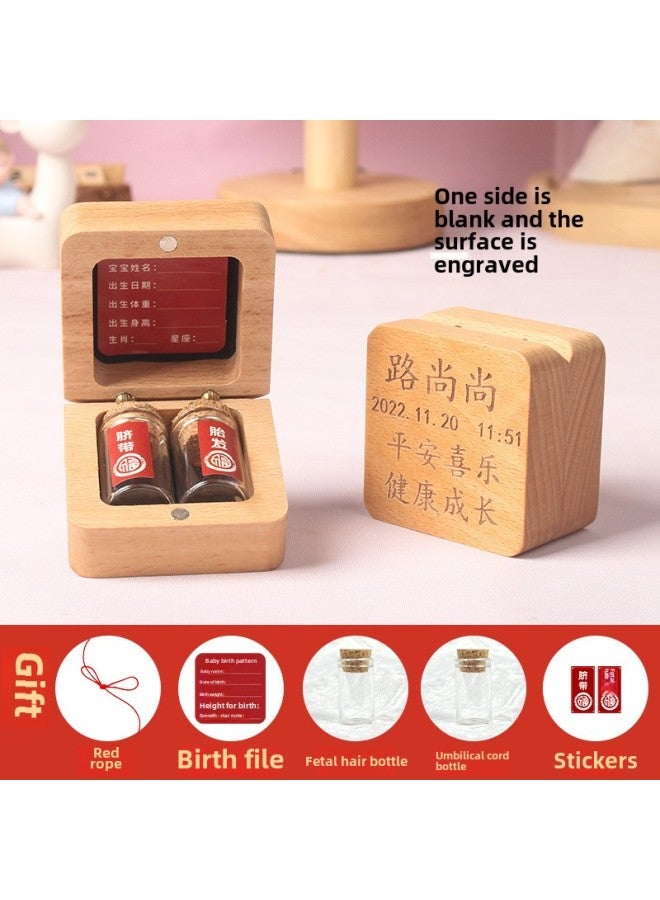 Umbilical Cord Collection Box Fetal Hair Souvenir Making Fetal Hair Preservation Bottle Baby Rabbit Navel Newborn Baby Storage-Specifications:Beech Square Box -1 Side Lettering-fetal Hair Bottle Umbilical Cord Bottle  - Image 1