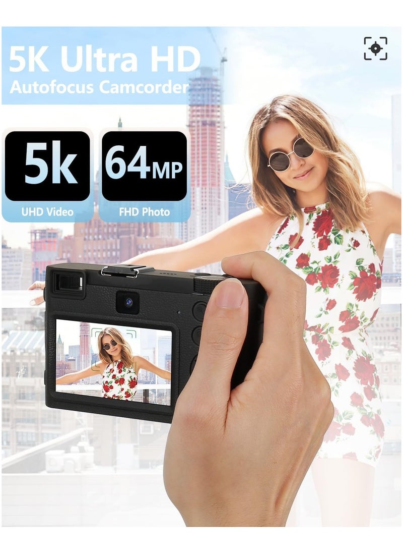 إيكويكام كاميرا رقمية بدقة 5K للتصوير والفيديو، كاميرا مزدوجة أمامية وخلفية بدقة 64 ميجابكسل، كاميرا فيديو، كاميرا سفر مضادة للاهتزاز مع تقريب بصري 18x، كاميرا تصوير تلقائي التركيز، بطاقة ذاكرة 64 جيجابايت.  - Image 2