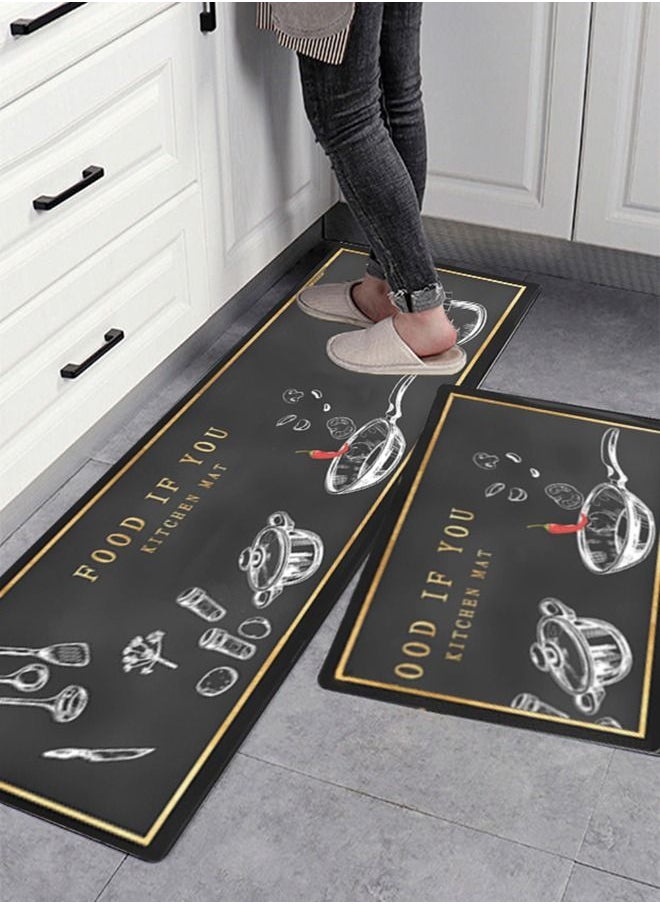 Arabest 2-Piece  Geometric Pattern Kitchen Rugs Mats  Black  - Image 4